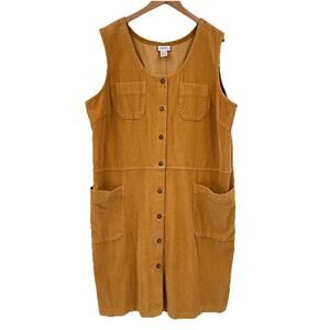 Vermont Country Store Womens 2X Corduroy Button-Down Jumper Dress 100% Cotton